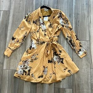 NWT Floral Wrap Dress in Mustard